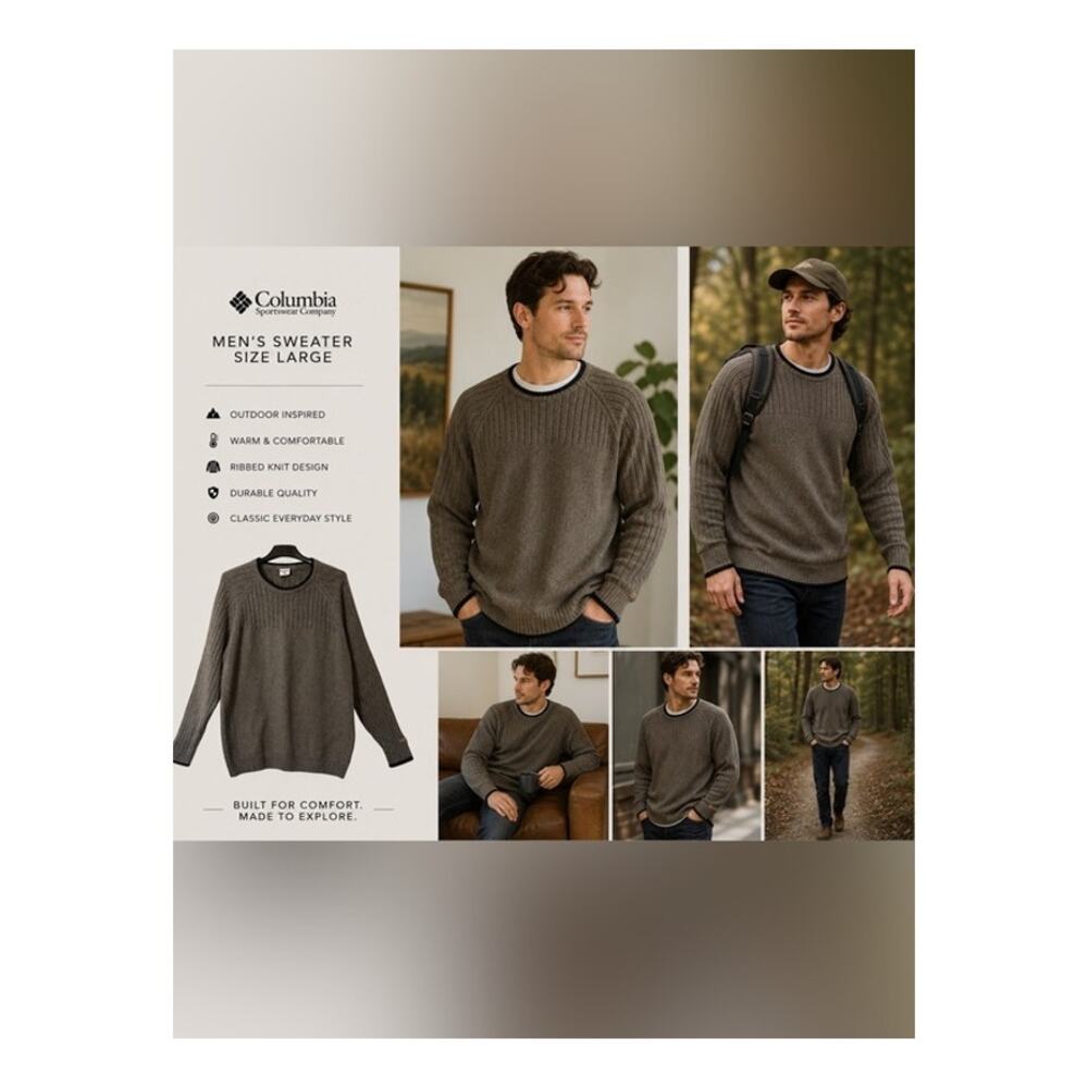 Columbia Sportswear Sweater Mens Size L Dark Gray Pullover Cotton Crew Neck Warm